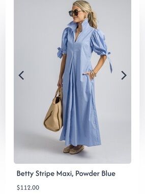 Betty Striped Maxi Shirt Dress Blue White Navy Size Medium New!